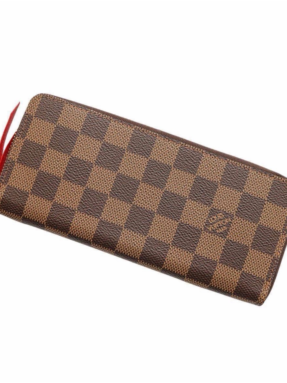 Louis Vuitton Damier Ebene Zip-Around Wallet with Red Trim